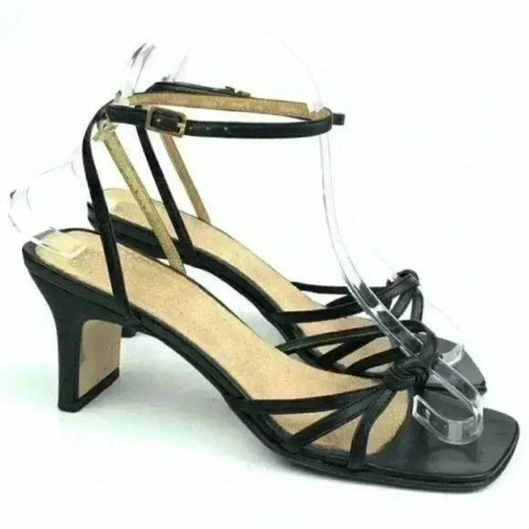 black Italian leather heels size 37 strappy party - Picture 1 of 8